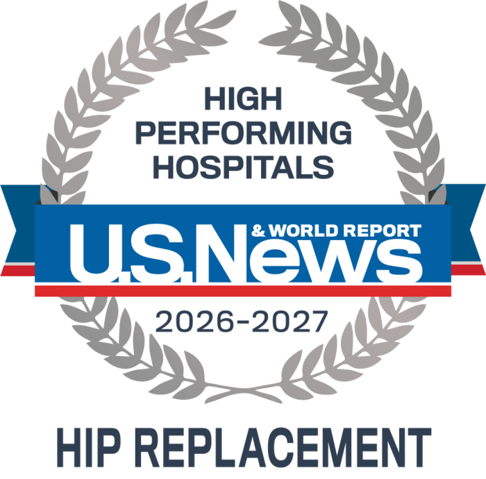 US News high performing hospital hip replacement badge