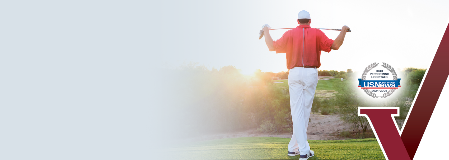 Golfer looking into a sunset